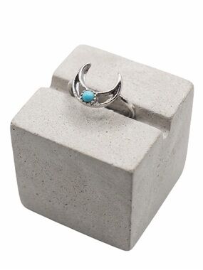 New Sterling Silver Handmade Bohemian Celestial Turquoise Moon Minimalist Ring